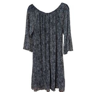 Joie De Vivre flowy 3/4 Bell Sleeve Short Shift Sheath Dress Black + White Large